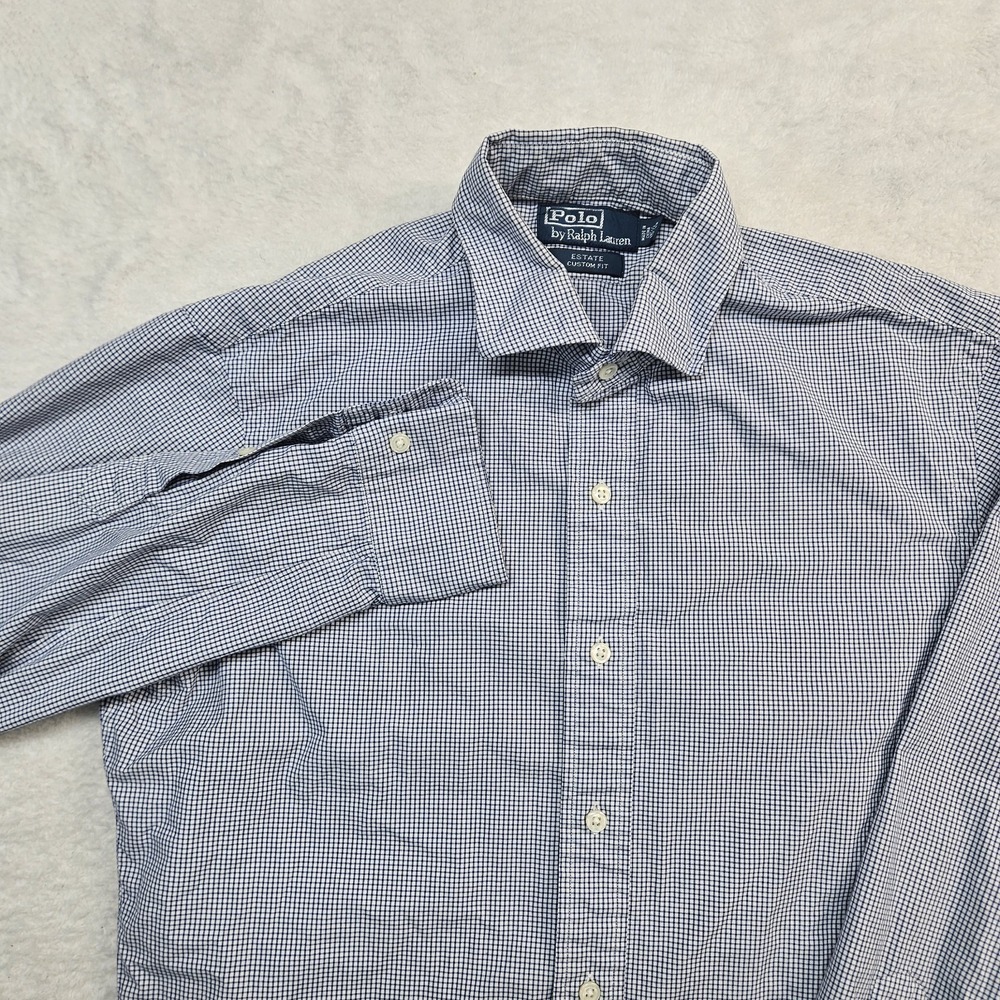 Y2K Polo Ralph Lauren Estate Classic Fit Gingham Shirt Blue White 15.5 33 Mens L